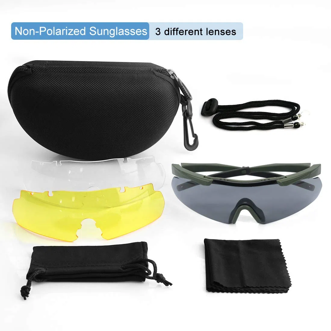 Feyachi Gafas de seguridad con lentes transparentes antivaho y resistentes a los arañazos, protección lateral y brazos antideslizantes, protección UV, ajustables(Verde militar)