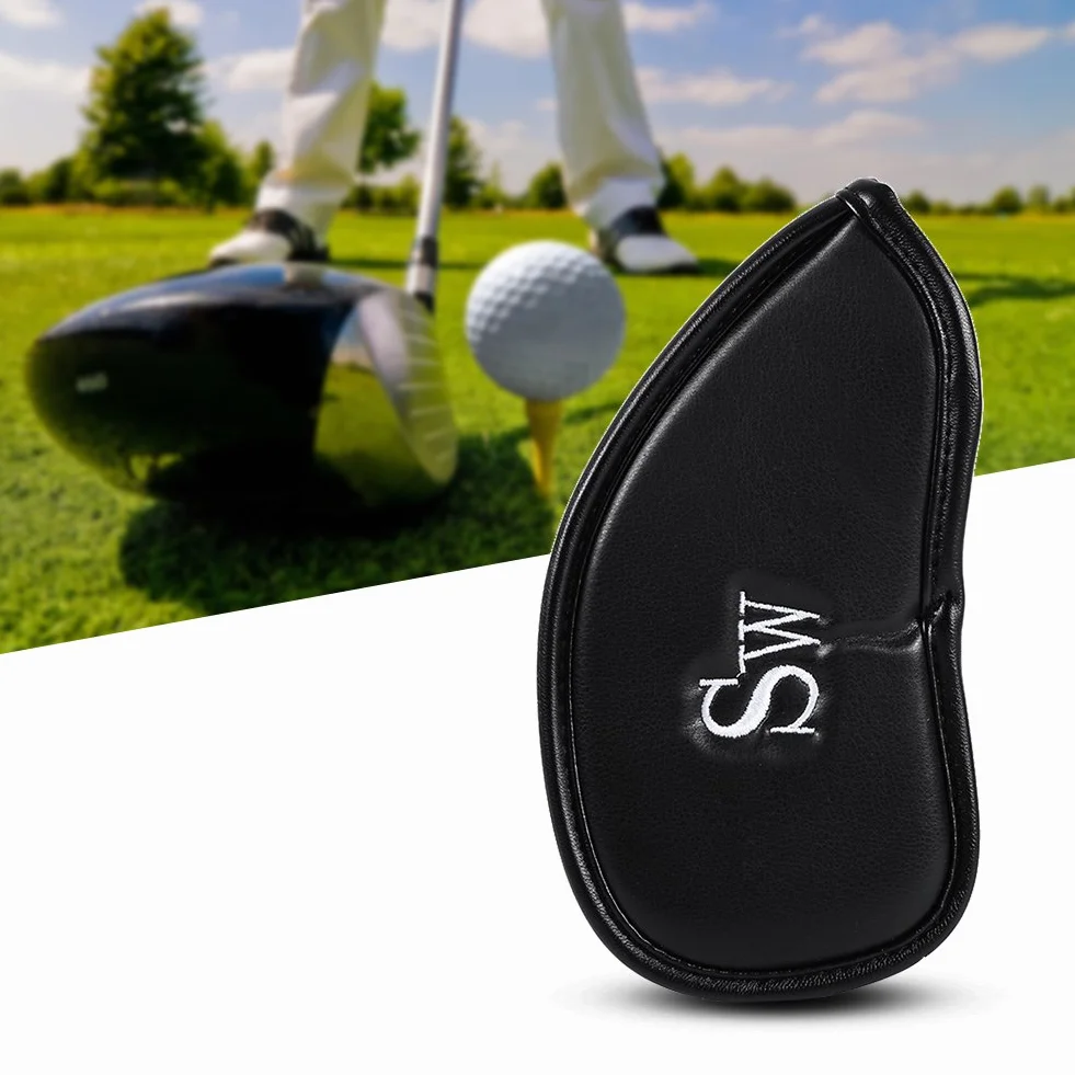 Cubiertas de Cabeza de Golf, 12 Piezas Cuero de PU Resistente al Agua Negro Cubierta de Cabeza de Club de Golf Juego de Protector de Cubierta de Cabeza de Hierro P