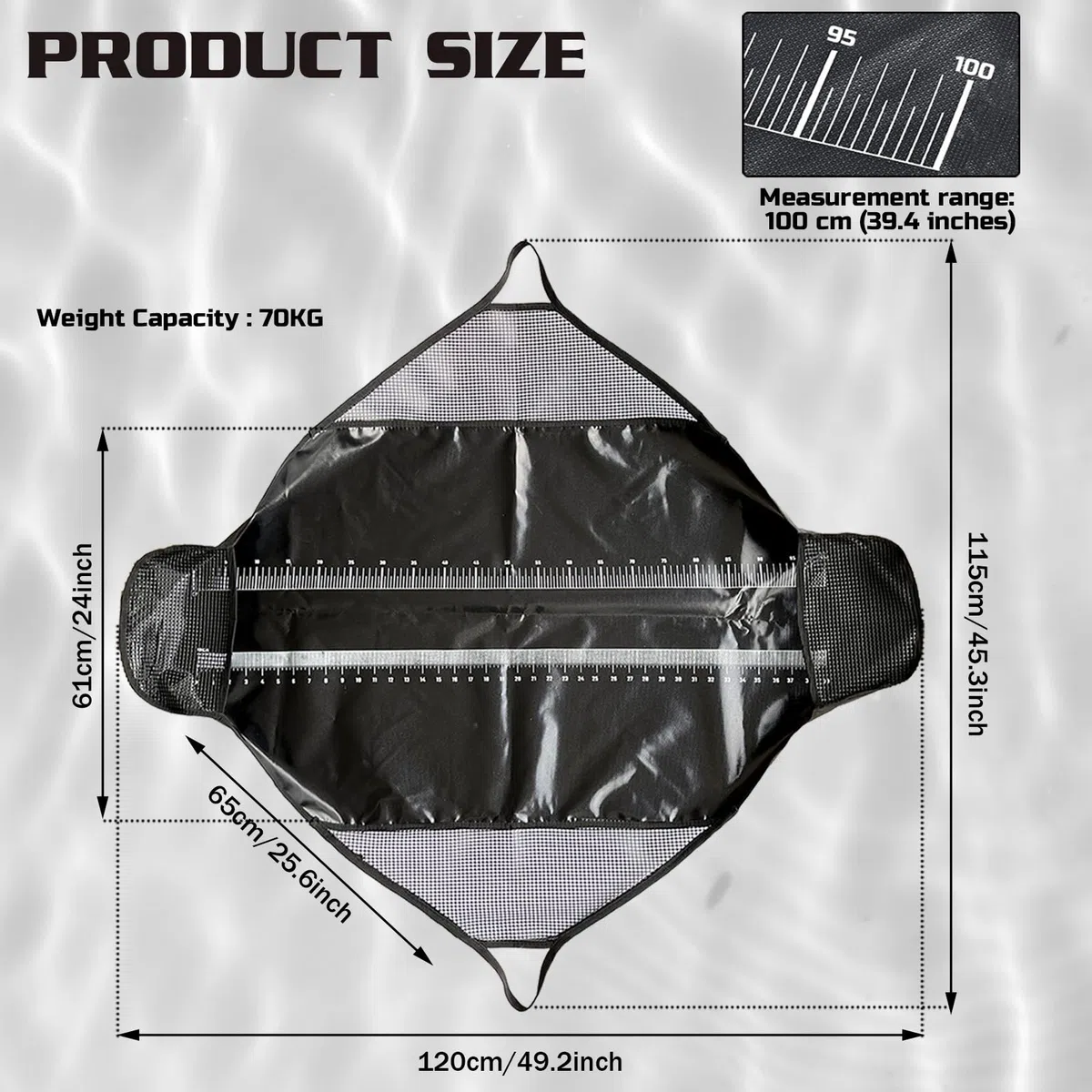 Bolsas de Pesca Plegables,Bolsas de Pesaje de Pesca,120x65cm,con Cinta Métrica de Pesca, Impermeables con PVC,Adecuadas para Lubinas,Carpas,Bagres