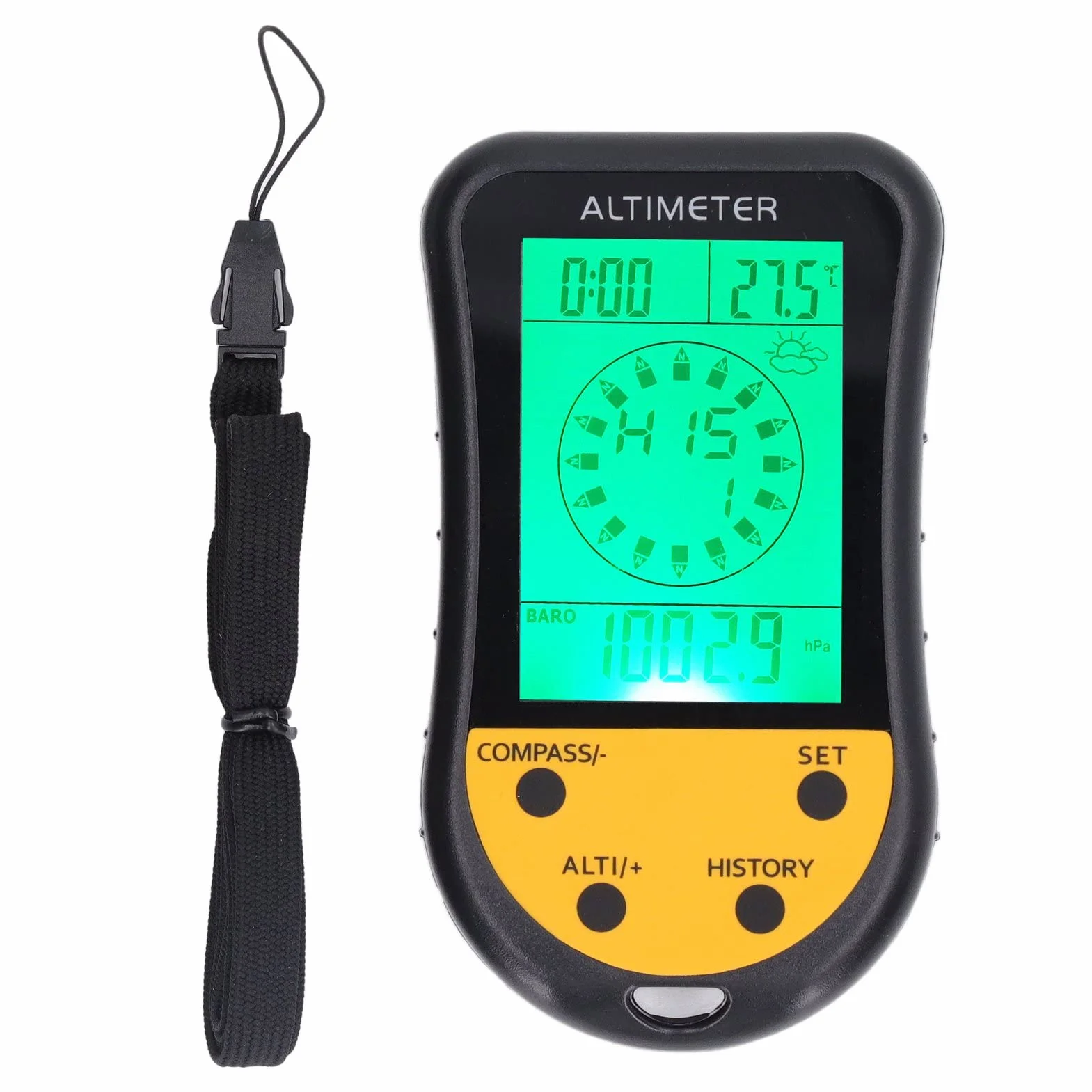 Buachois Altímetro Digital 8 En 1 Multifunción Barómetro Termómetro Clima Portátil LCD Preadvertencia Recordatorio Brújula Altímetro Probador De Presión