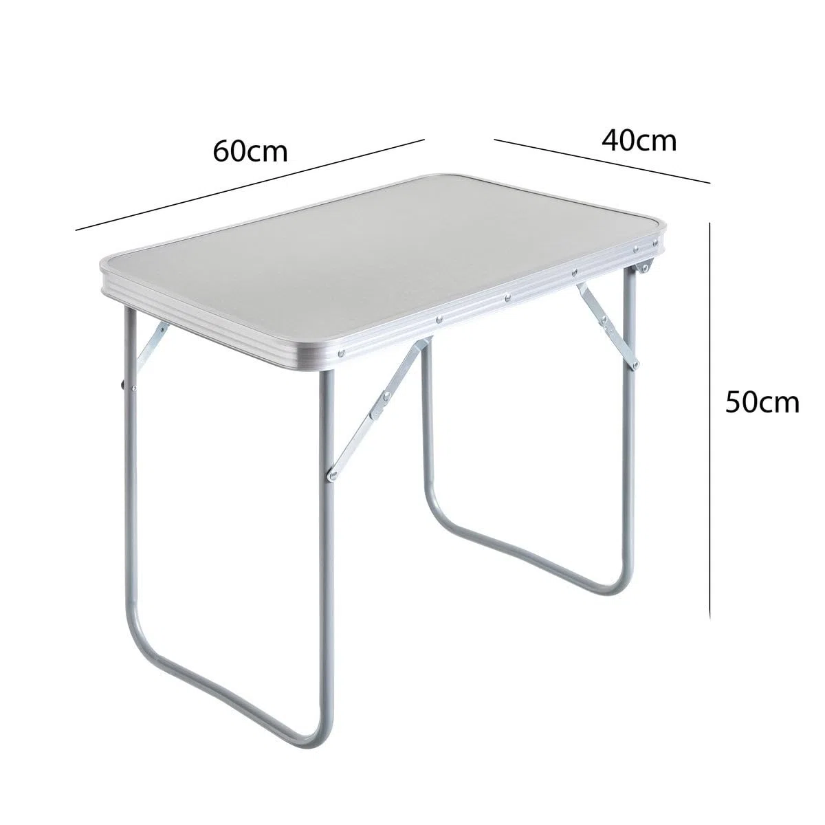 LOLAhome Mesa Plegable Gris de Acero y MDF, 60x40x50 cm para Camping, Playa o picnics. Ligera y pequeña, para Exterior, antivuelco y fácil de Transportar.