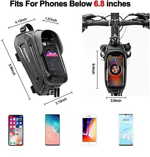 ROCKBROS Bolsa Móvil para Cuadro de Bicicleta, Bolsa Tubo Superior para Teléfono de hasta 6,8'' con Visor Solar y Pantalla Táctil para Bicicletas de Montaña y Carretera, E-bike