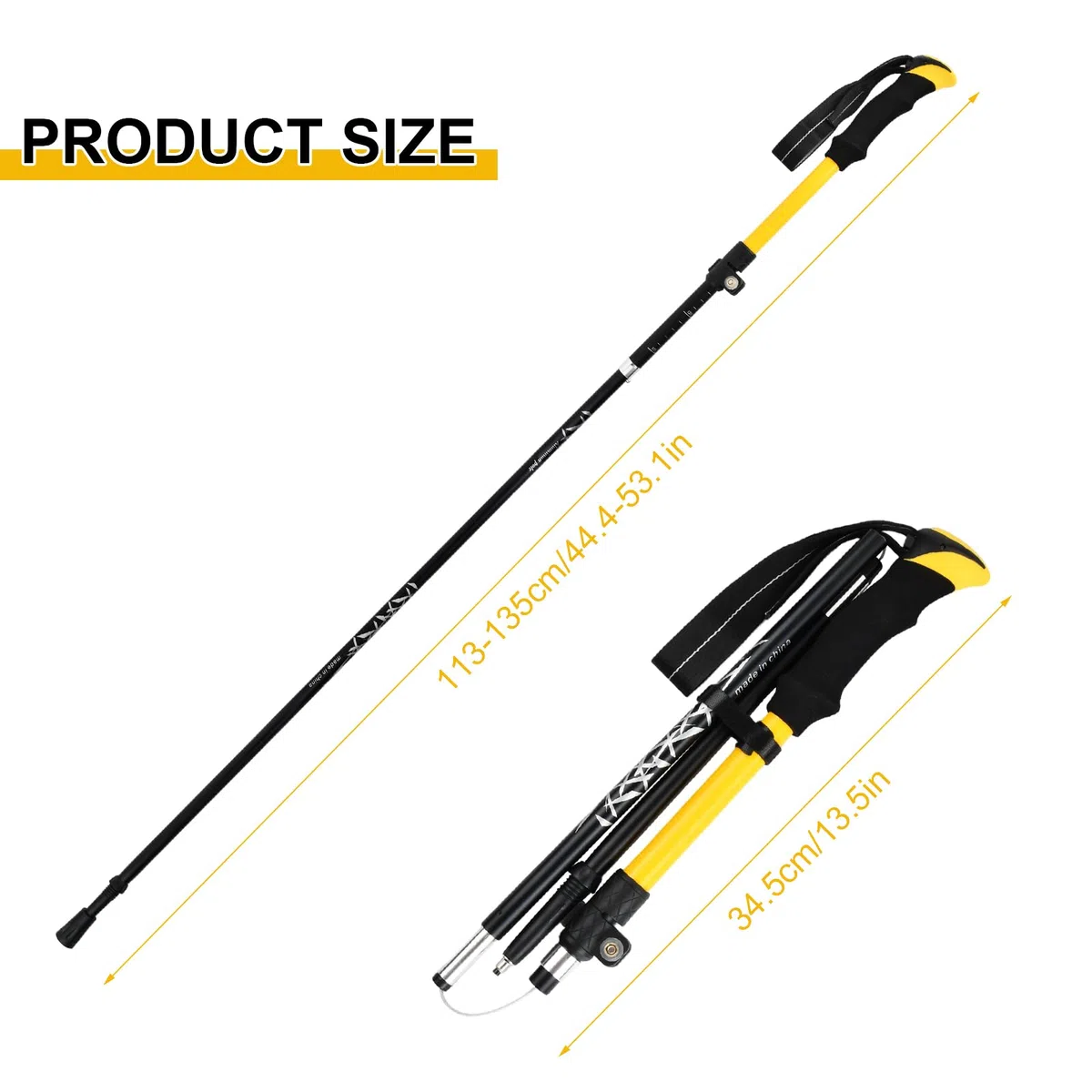 2 Piezas Palos Senderismo, Bastones de Senderismo Plegables, Bastón de Trekking Telescópicos, Bastones Marcha Nordica de Aluminio y EVA Mango para Senderismo Alpinismo Trail, 113-138cm