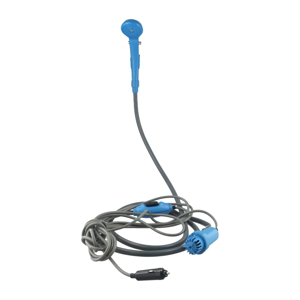 Ducha eléctrica portátil de 12 V CC para camping, senderismo, viajes, con bomba de 2,5 l/min, manguera de 2 m y cable de 4 m, color azul