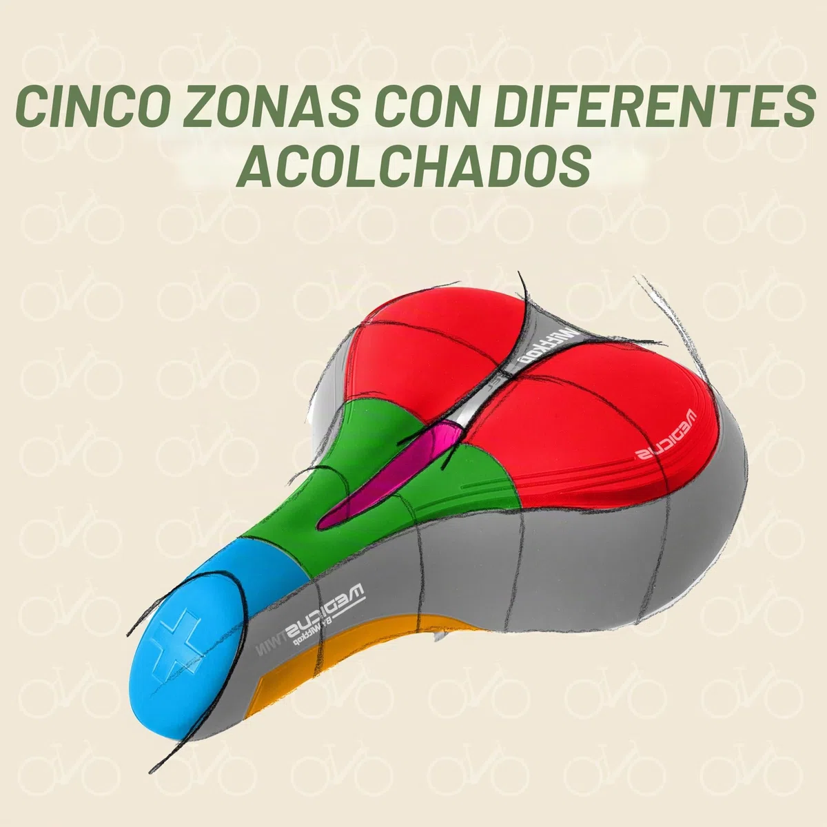 Prophete Wittkop Medicus Twin Saddle - Sillín de Bicicleta para Senderismo, con Inserto de Gel y amortiguación de elastómero, Acolchado de 5 Zonas, Color Negro