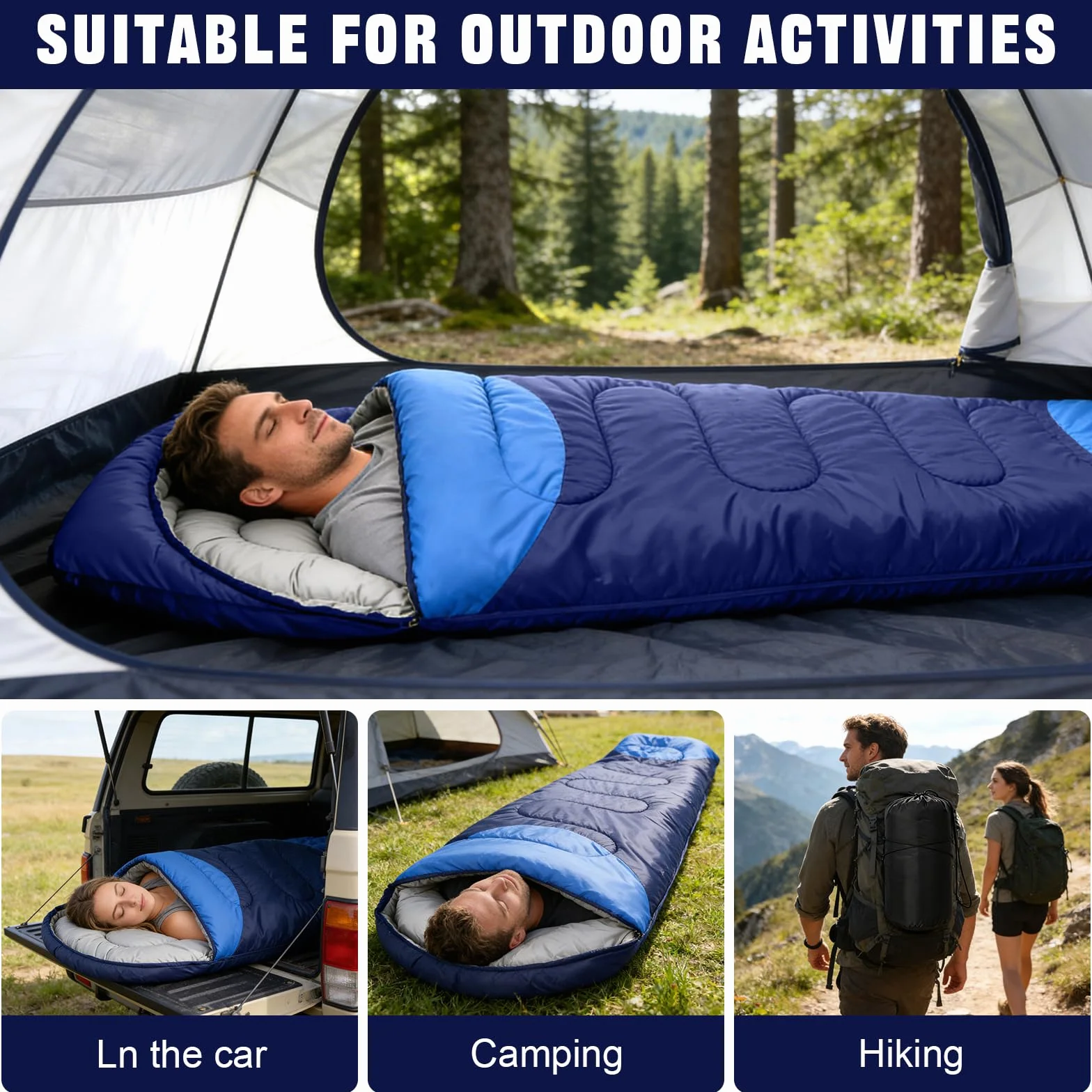 Saco de Dormir, 210x75cm Saco de Dormir 4 Estaciones, Ligero e Impermeable, con Bolsa de Almacenamiento Portátil, para Adultos y Niños, para Acampada, Senderismo y Actividades al Aire Libre
