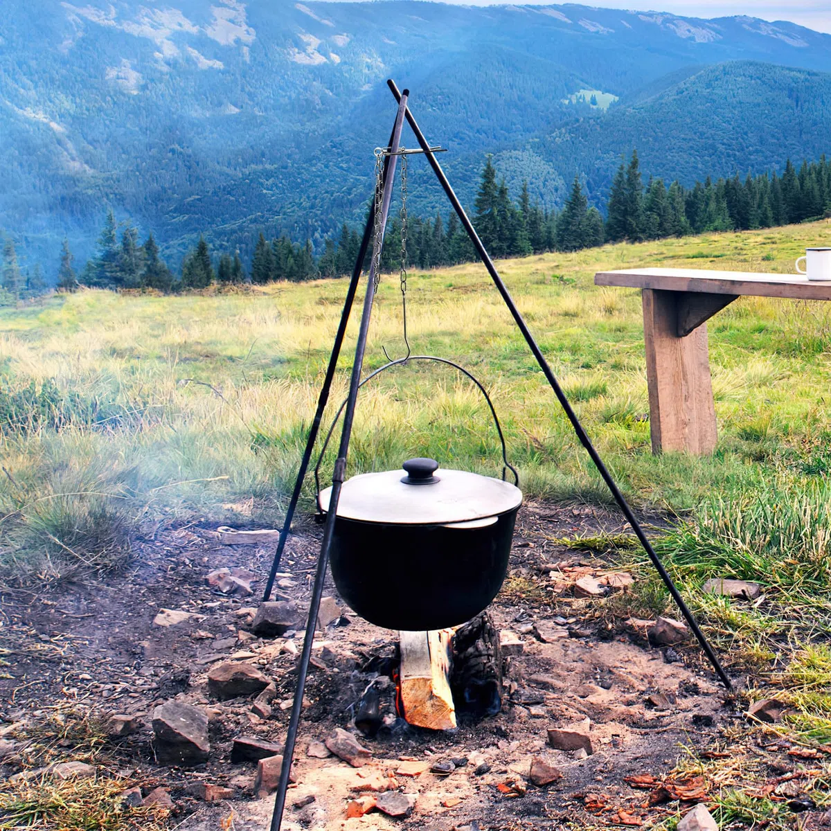 Trípode de Camping Tabla de Barbacoa con Cadena Ajustable Equipo de Parrilla de Trípode para Fogata para Colgar para Exterior