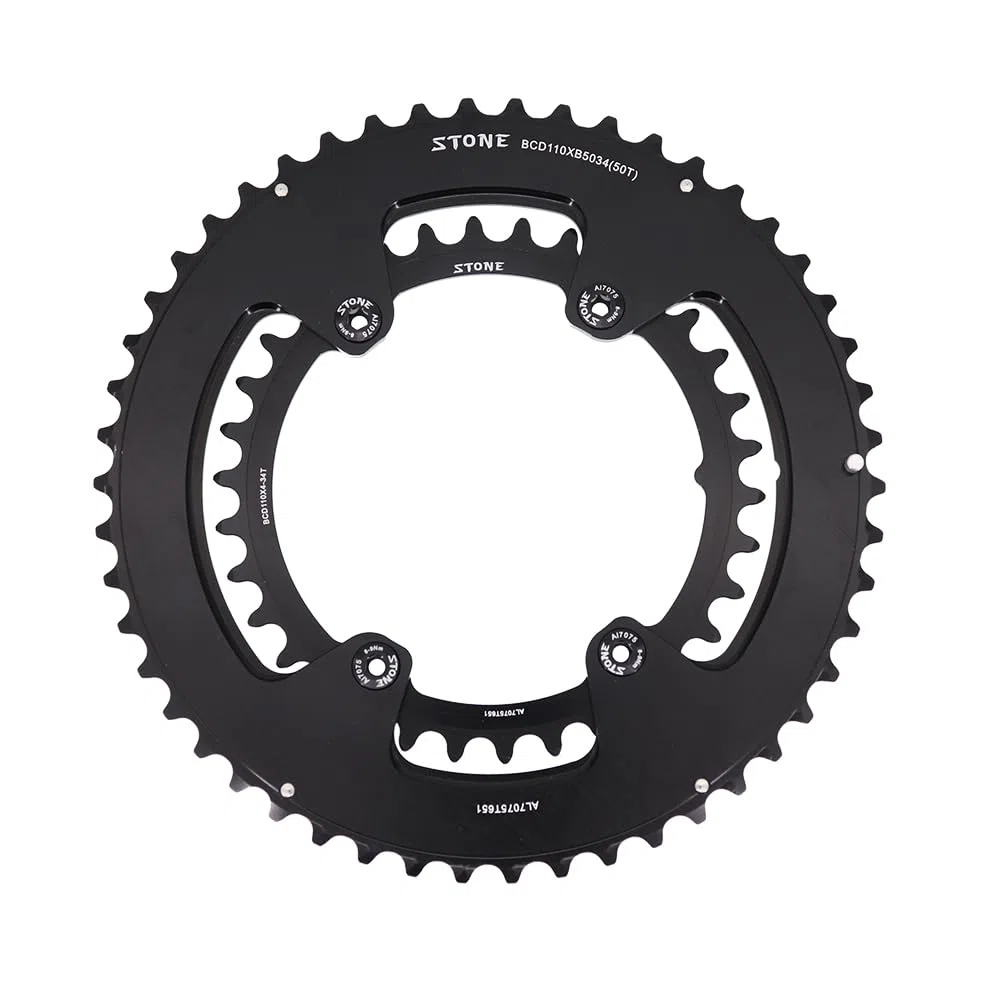 STONE - Platos Redondos 2X 110 BCD Compatible con Shimano (FC) Carretera y Rotor 4x110BCD Road Road CNC Aluminio 7075-T651, 4 Brazos, 5800 105, 6800 Ultegra, 9000 Dura Ace