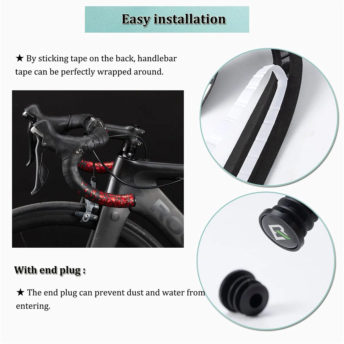 ROCKBROS Cinta Manillar Bicicleta Carretera, 2 Piezas Cinta Antideslizante con Tapones, Accesorio de Ciclismo