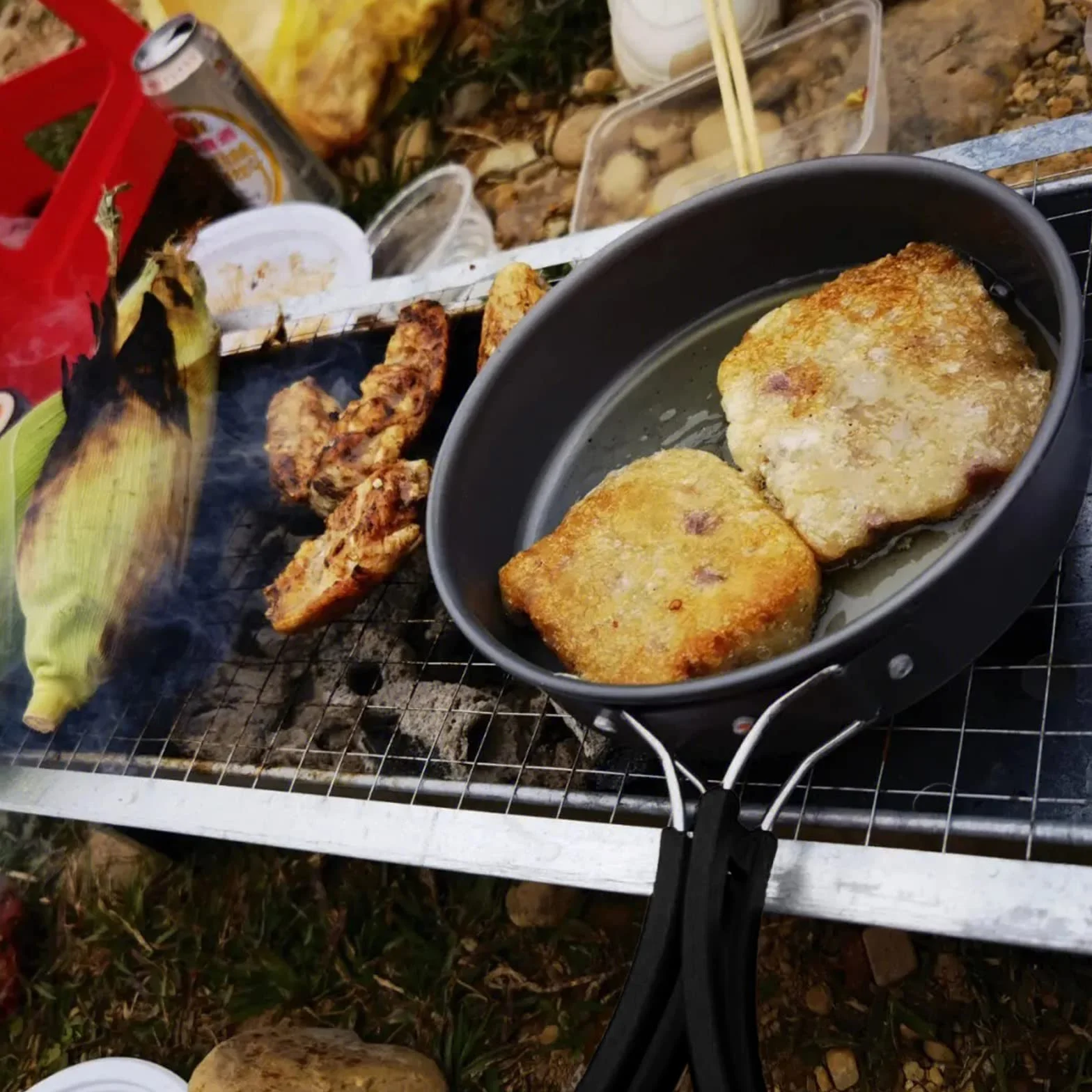 Queta Juego de utensilios de cocina para camping, 17 piezas, kit de cookware, ollas de picnic para 2-3 personas, para camping, senderismo, picnic, barbacoa, certificado por la FDA