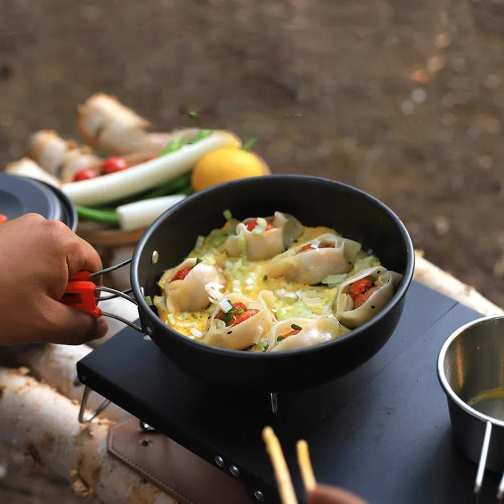 Sartén ligera para camping, olla antiadherente con mango plegable para acampar al aire libre picnic (grande)