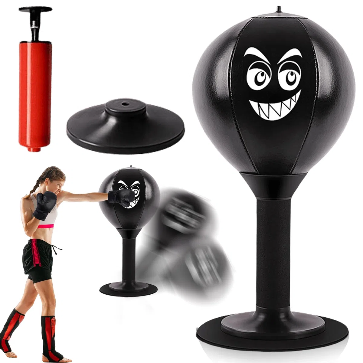 Punchingball Mesa de escritorio, bolsa de punching para adultos, mini saco de boxeo con ventosas fuertes y bomba de aire, saco de boxeo para casa y escritorio para aliviar el estrés, mesa saco de