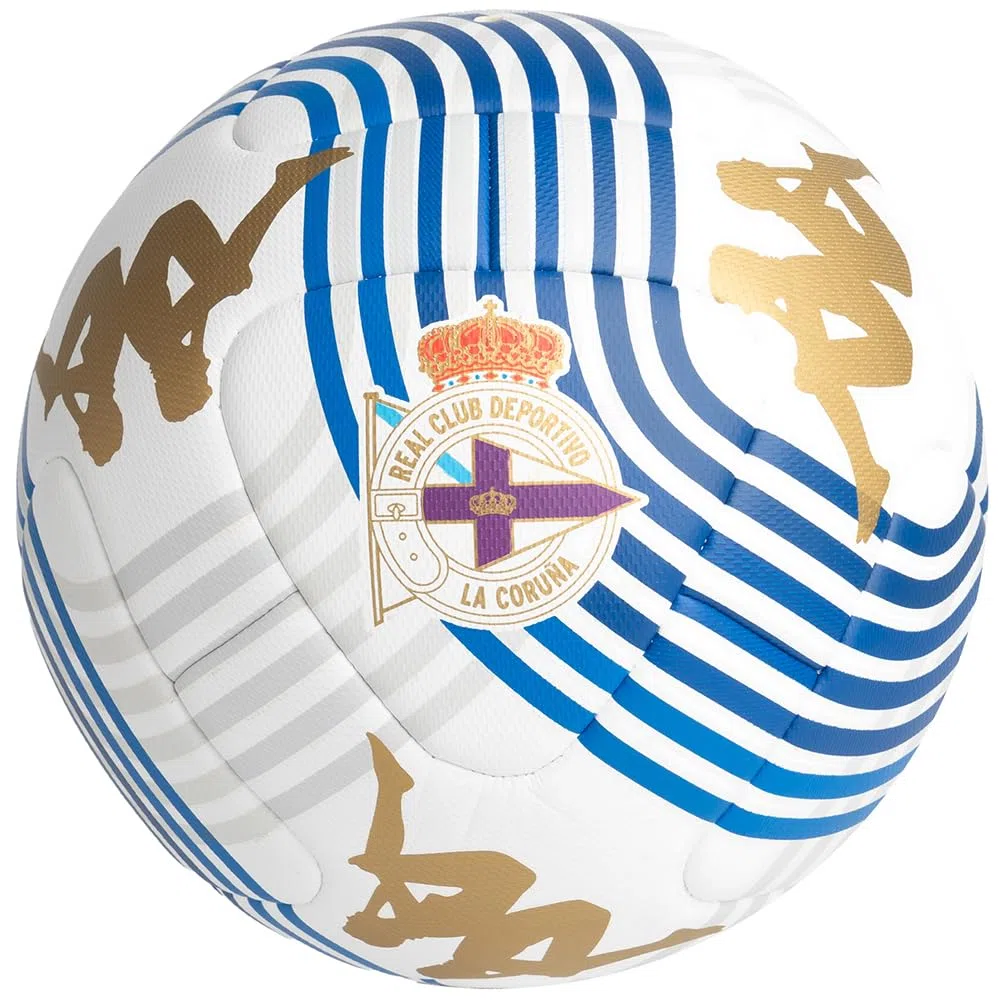 Kappa Helium 20.3H Deportivo DE LA CORUÑA 25/26 - Balón de fútbol - Balón de Entrenamiento - con el Escudo del Club - Cosido a Máquina - Diseño de Calidad y Estilo Deportivo - White/Blue/Gold