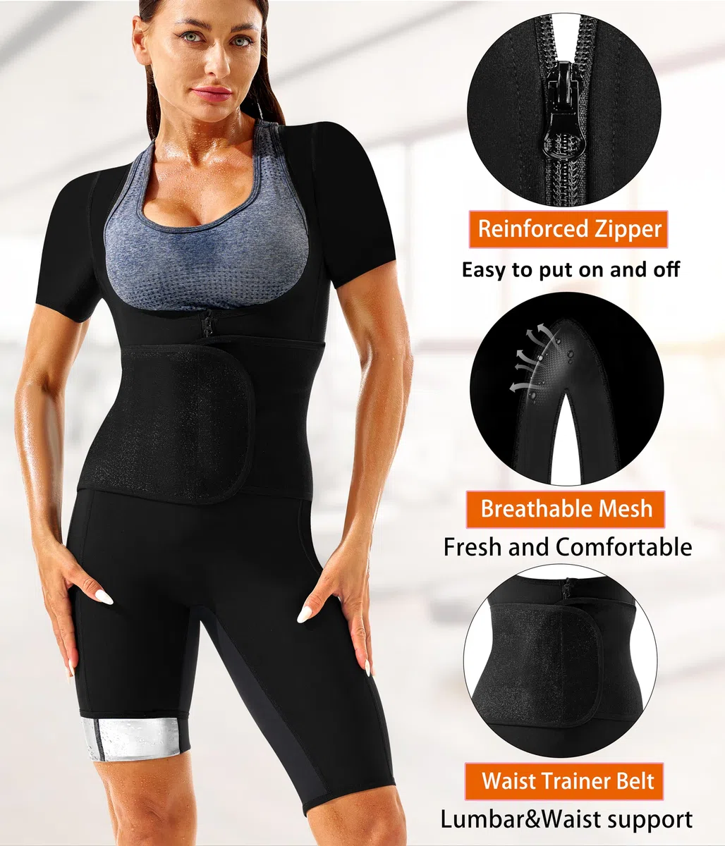 LMCOB Traje de sauna para mujer, chaleco de entrenamiento de cintura, 4 en 1, adelgazante, cuerpo completo, traje de sauna para entrenamiento