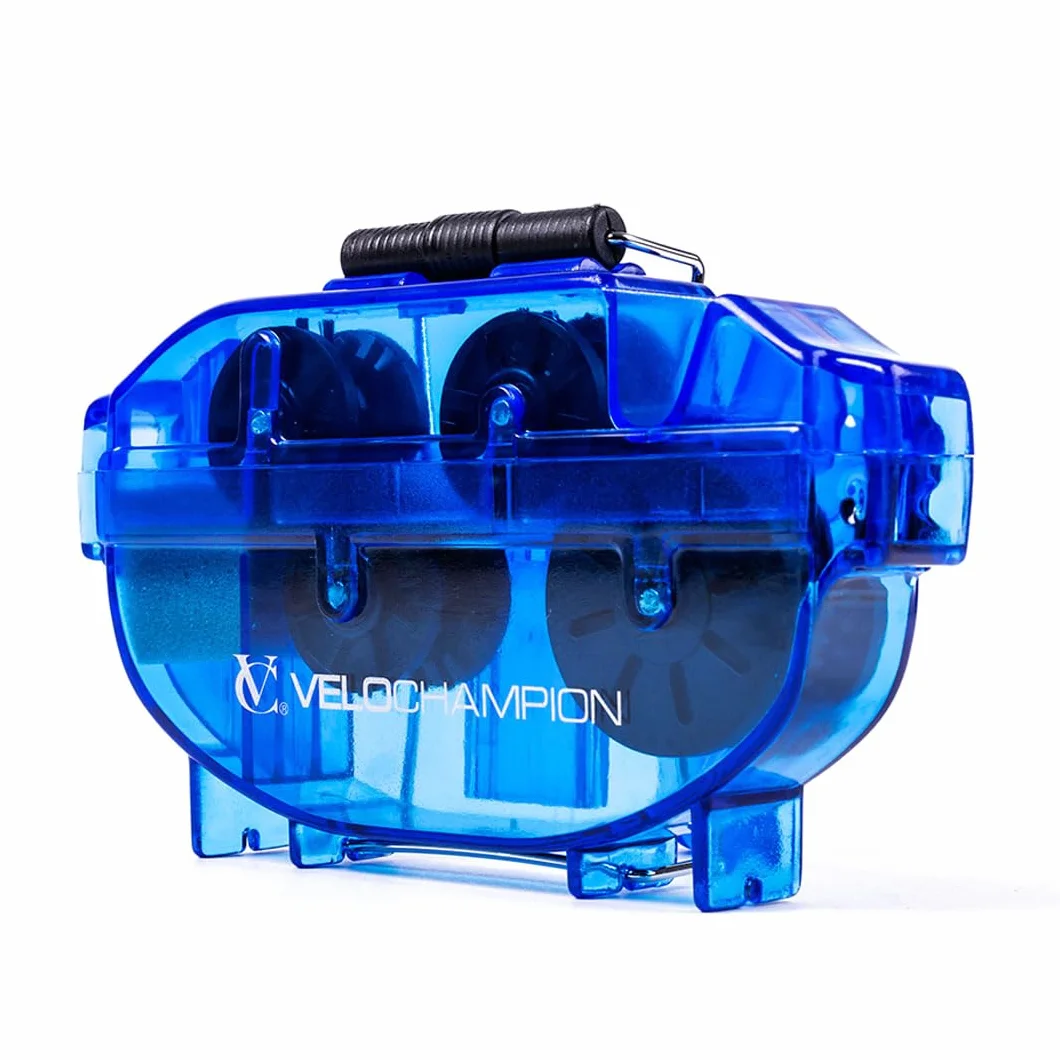 VeloChampion Herramienta de Limpieza de Cadena de Bicicleta – Limpiador de Eficiente – Herramienta Ideal para el Mantenimiento de la Cadena – Fácil de Usar para Todas las Bici (1, Azul)