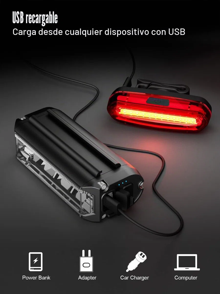 Luces Bicicleta Delantera y Trasera, UNBON Luz Bicicleta LED Potente Recargable USB 5 Modos Impermeable IPX5 Luz Delantera Trasera para Bicicleta MTB