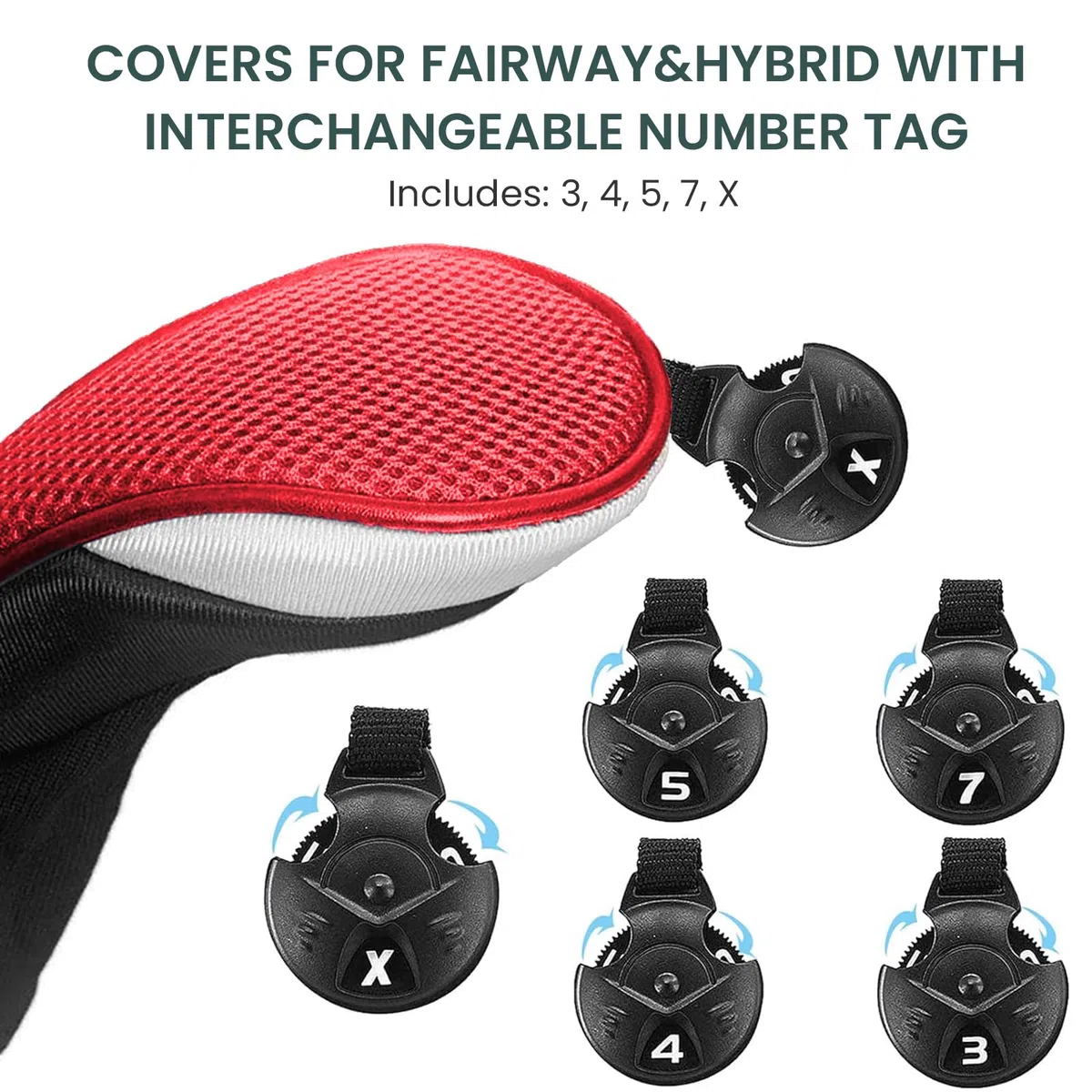 FINGER TEN Fundas para cabeza de palo de golf para palo de golf, cubierta larga, híbrida, Fairway, fundas para cabeza con etiqueta intercambiable con número de etiqueta intercambiable, ajuste