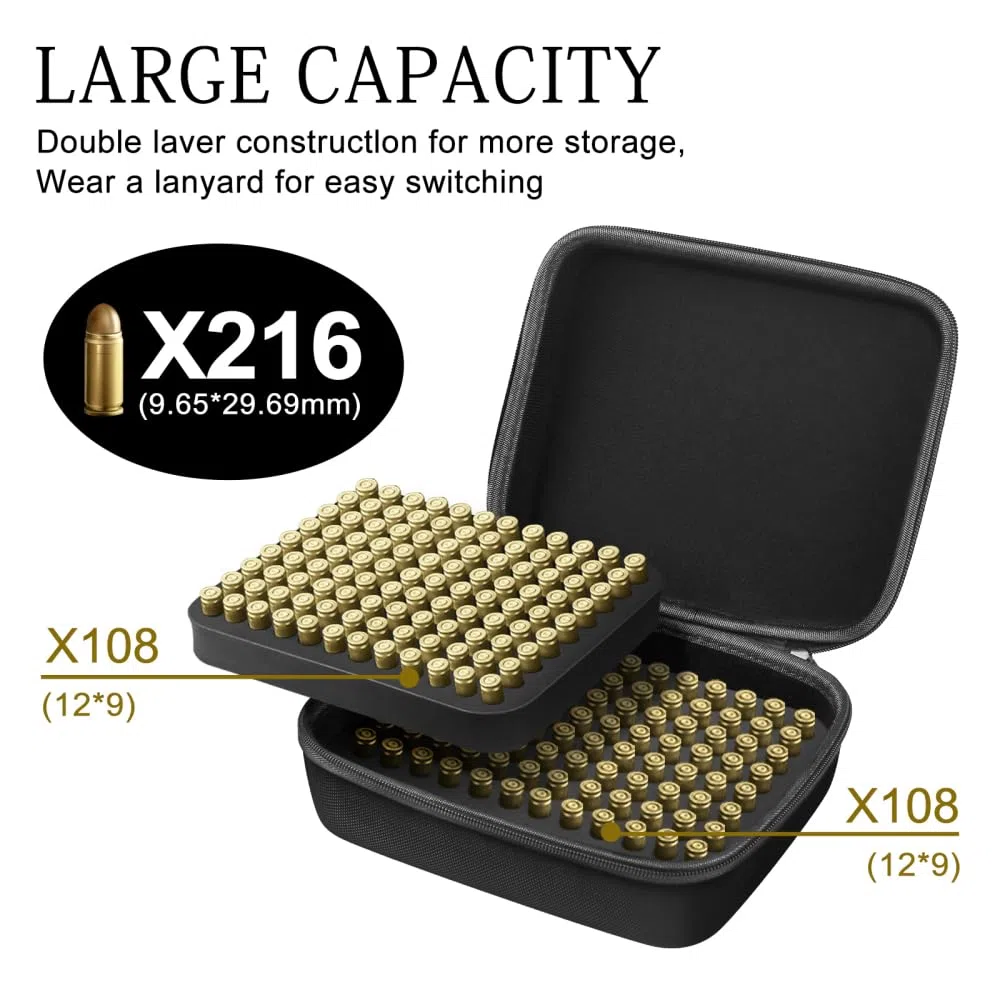 DONGKER 9mm Ammo Storage Case – Tactical Ammunition Organizer for 216 Rounds, Compact Box for Training Range Use and Carry in Tactical Backpack