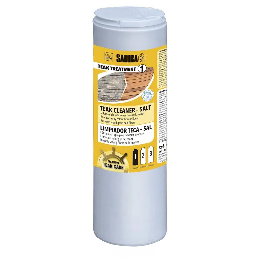 Sadira | Limpiador Madera Teca 420 gr en Sal. Elimina Manchas Grises y Humedad en Las Maderas de Teca y exóticas de Barcos y Muebles jardín.