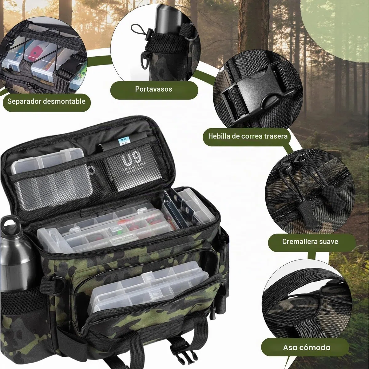 Bolsa de Pesca Gran Capacidad Bolsa de Aparejos de Pesca con Correas Ajustables Multifuncional para Equipo Accesorios y Aparejos de Pesca al Aire Libre
