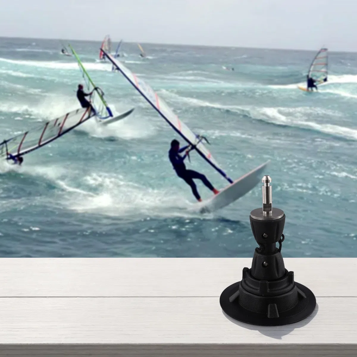 Base de mástil de windsurf con tendón de pernos, para pie de vela giratorio de 360 grados, placa base de windsurf, PVC, negro, 12,5 cm de diámetro