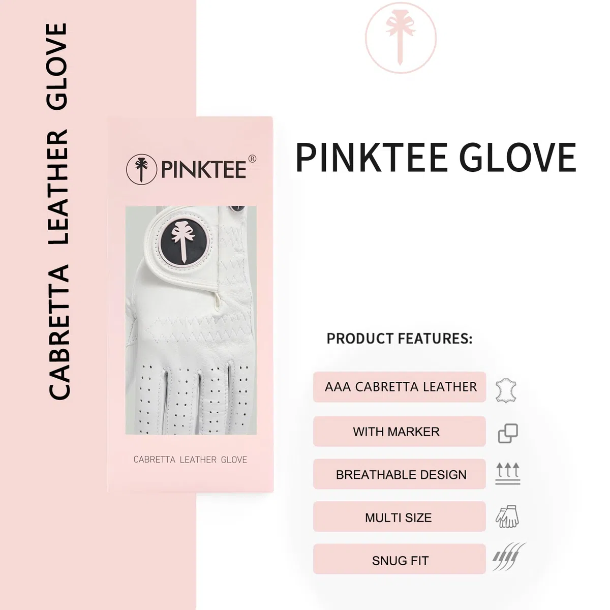 Guantes de golf para mujer, guantes de golf, 1 pieza, piel Cabretta, mango de piel blanca y rosa, con mano izquierda, ajuste cómodo, talla S, M, L