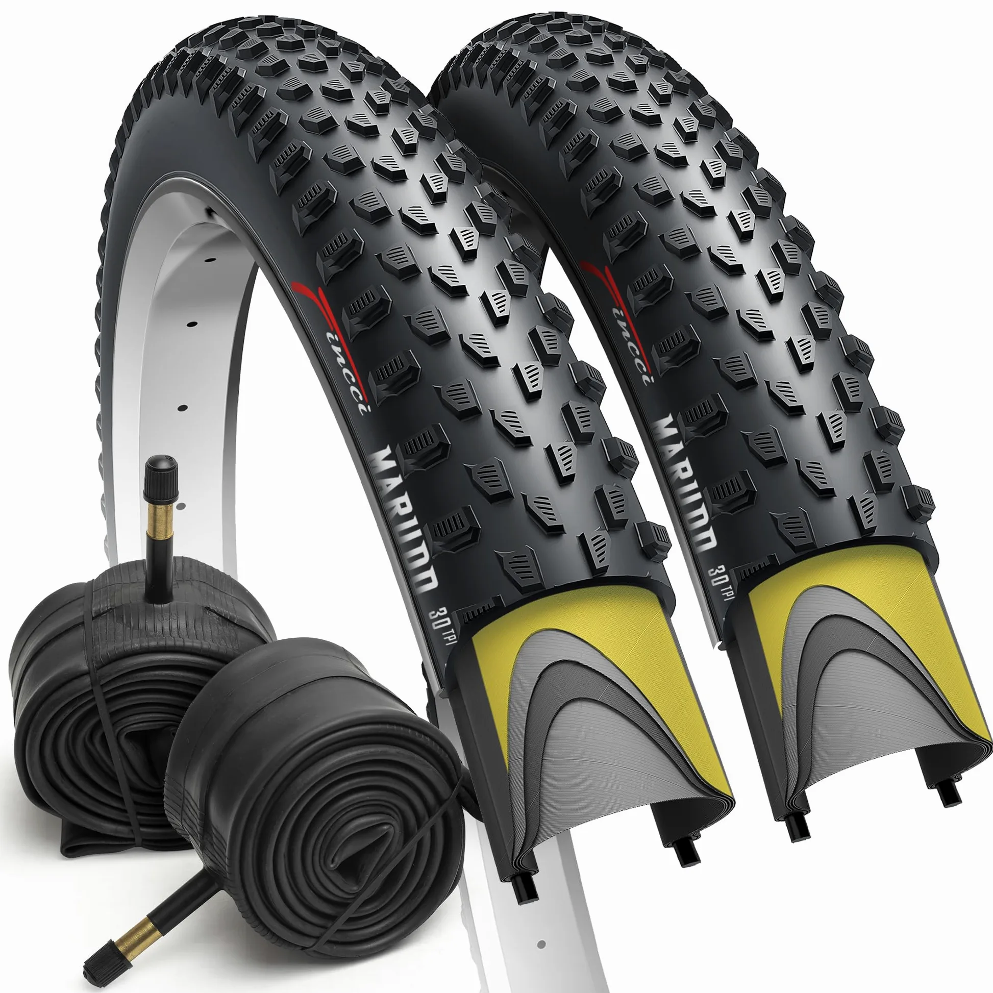 Fincci Cubiertas MTB 29 x 2.1 Pulgadas con 2X Camara de Aire 52-622 - Neumáticos Plegable 29 con 1mm Antipinchazos para Adulto, Gravel, Montaña, Eléctrica, Mountain Bike y Bicicleta Carretera