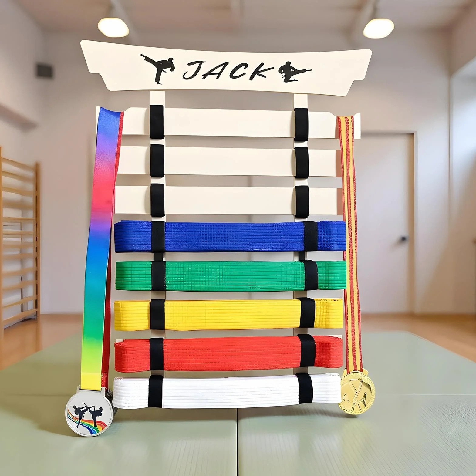 Soporte para Cinturones De Karate,Organizador de Cinturones de Karate con Pegatinas Incluidas - Solución de Almacenamiento Deportivo Sin Montaje para Hombres Mujeres Niños y Adolescentes