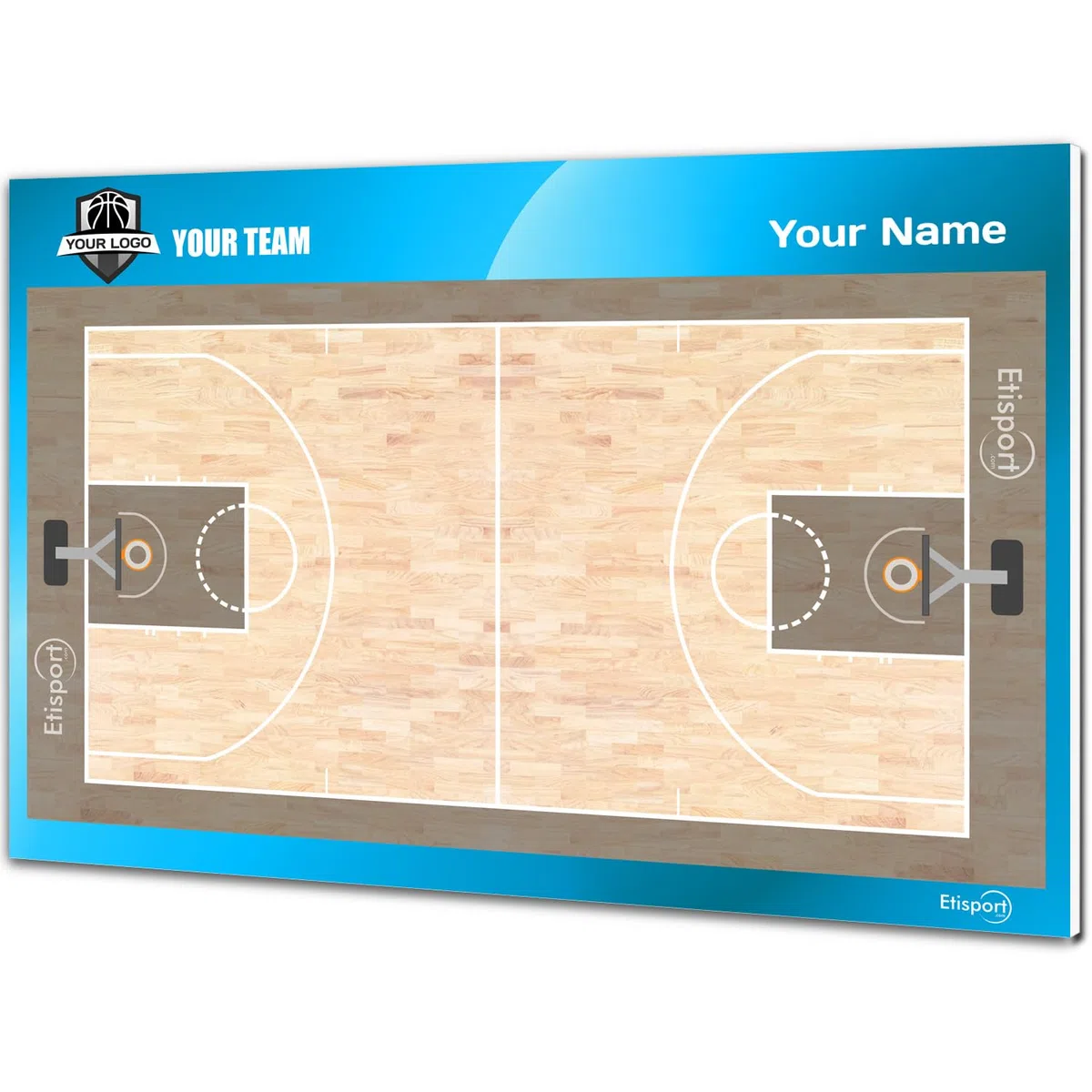 Pizarra táctica NBA Baloncesto para entrenador personalizada con nombre y escudo del club. Tablero de borrado en seco 30,5 x 20,5cm