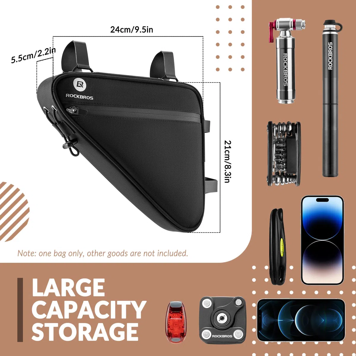 ROCKBROS Bolsa Triangular Bicicleta para Cuadro, Bolsa de Almacenamiento para Tubo Reflectante Gran Capacidad para MTB Bicicleta de Carretera