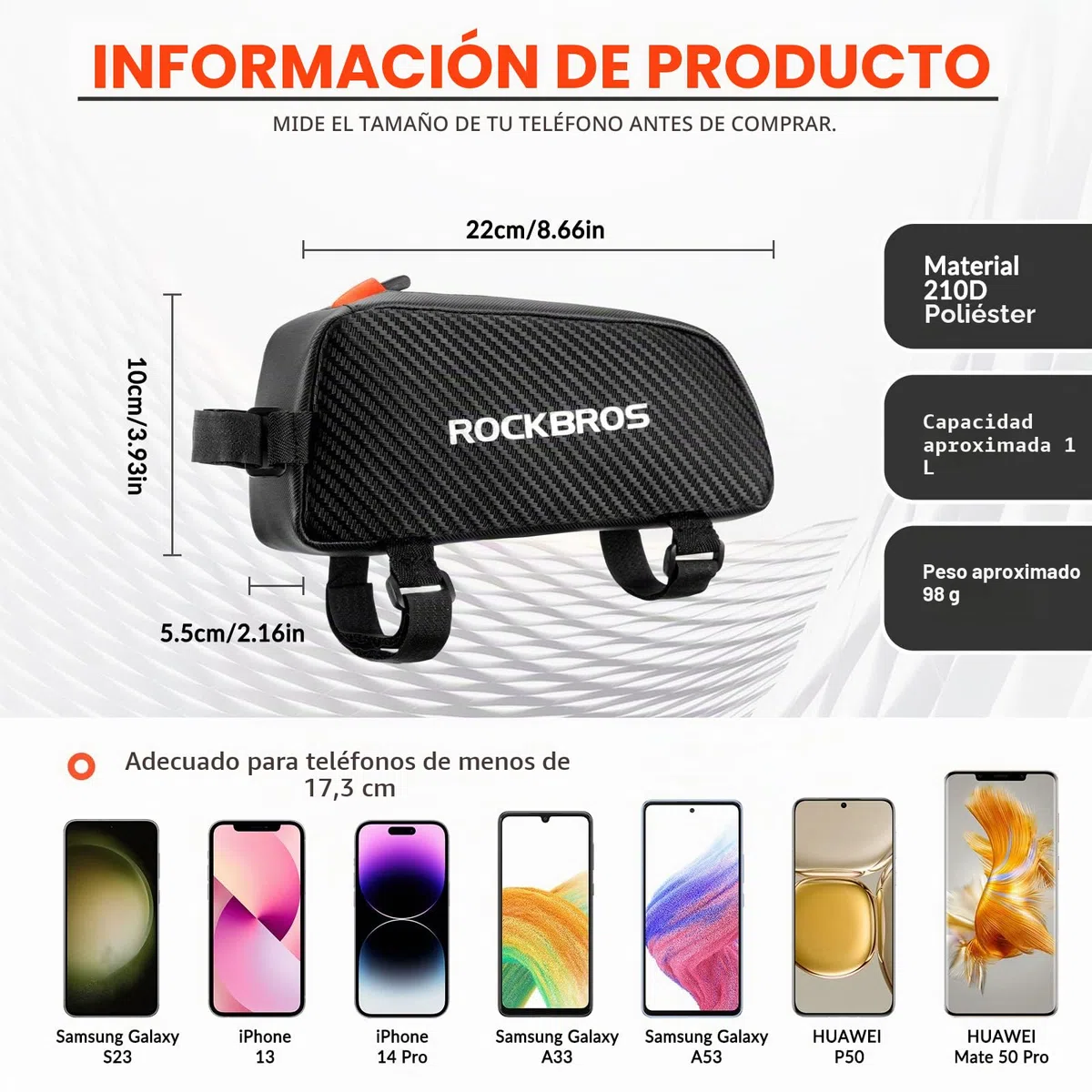 ROCKBROS Bolsa Manillar de Bicicleta, Bolsa Móvil de Tubo Superior para MTB Bicicleta Carretera Ciclismo