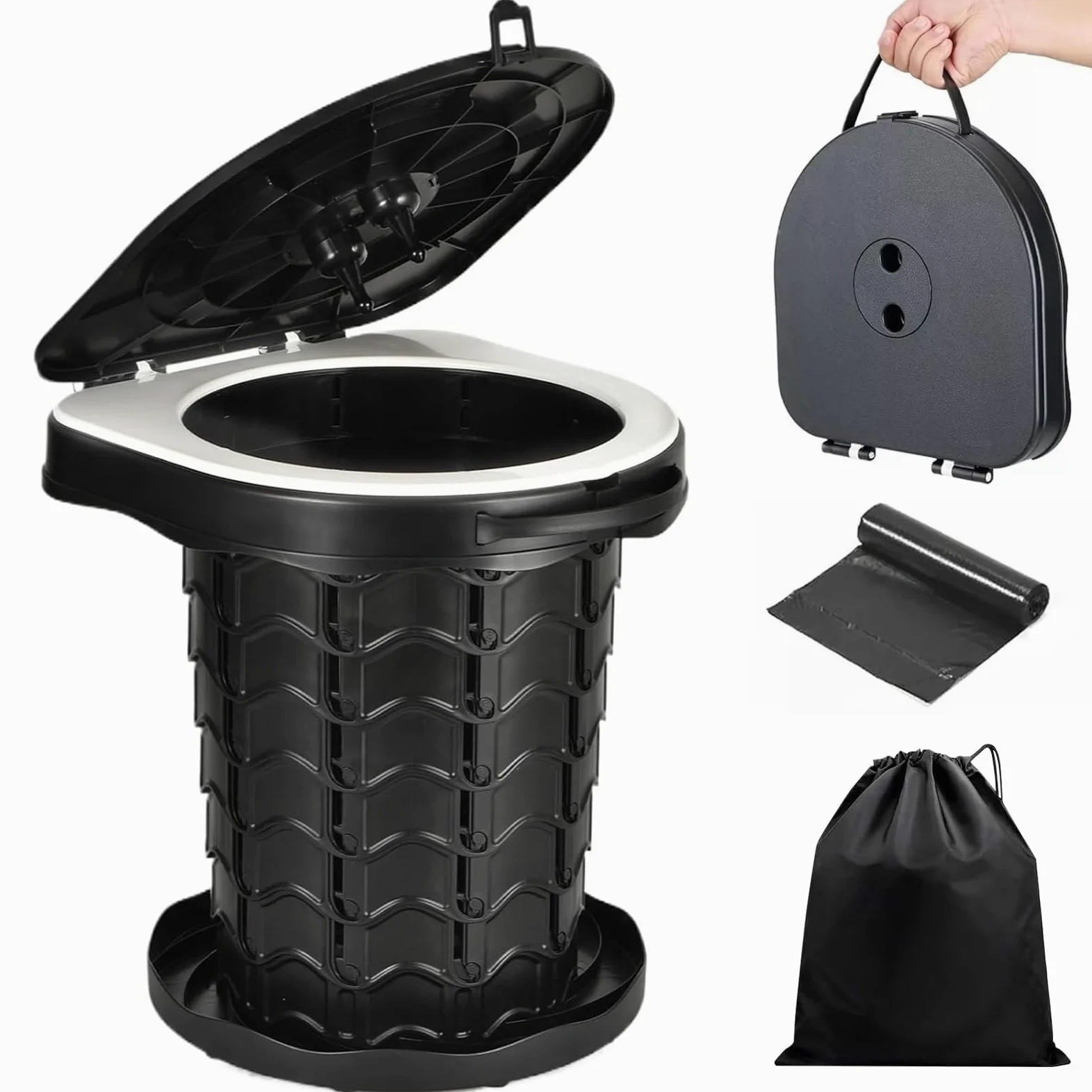 WC Portatil, 220kg Inodoro Plegable Camper, Baño Portatil Camper con 10 Bolsas de Inodoro Biodegradables, Vater para Senderismo, Acampar, Viajar, Pesca