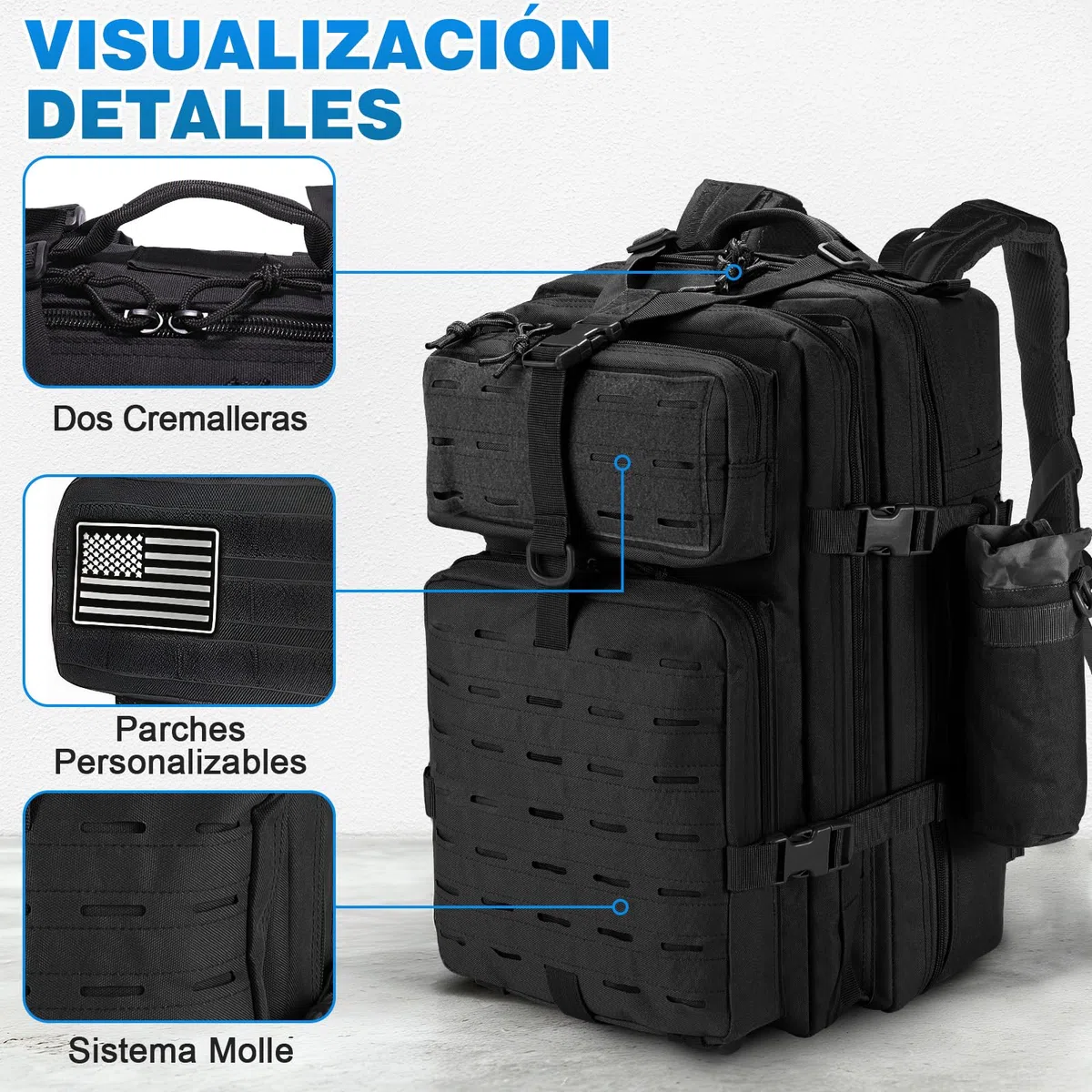 Mochila Táctica 45L Militar, Paquete de Asalto Molle de Gran Capacidad Impermeable Bolsa para Ejército, Mochilas de Marcha para Emergencias de 3 Días Caza Senderismo Acampada Actividad al Aire Libre