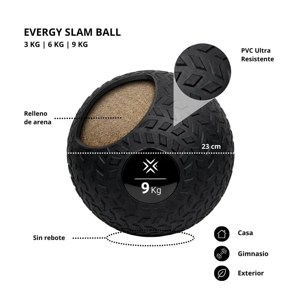 EVERGY Slamball ÉLITE 6 KG. Balón Medicinal Cross Training. Balón de Crossfit con Peso. Slamball, Balón Funcional para Entrenamiento Funcional de Crossfit o Gym en casa
