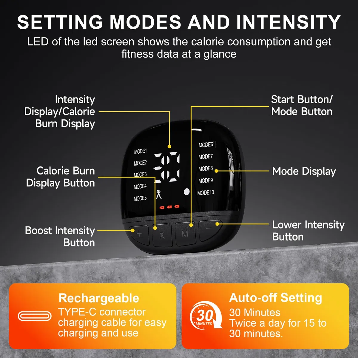 Electroestimulador Abdominal,Electroestimulador Muscular,EMS Abdominales Electroestimulacion con 10 Modos y 30 Intensidades,Estimulador Abdominal para Abdomen,Brazo,Piernas,USB Recargable