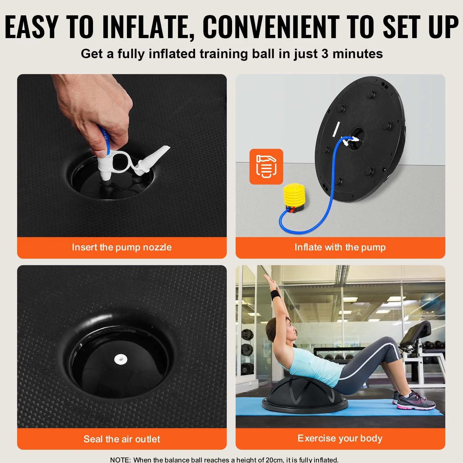 VEVOR Entrenador de Pelota de Ejercicio Medio, Entrenador de Pelota de Equilibrio de 580 x 200 mm de Capacidad de 300 kg con Bandas de Resistencia y Bomba, para Gimnasio en Casa de Cuerpo, Negro