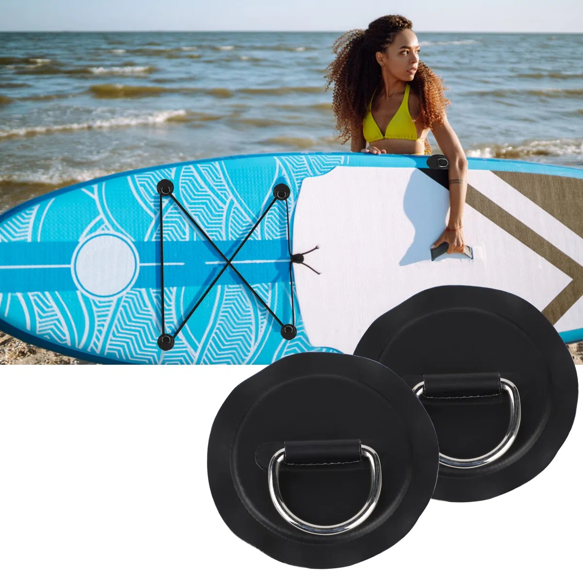 efuturetime 6 x Anillo de Acero para PVC Kayak Accesorios de Barco, D Pad Patch para Tablas de Surf, Kayaks y Piraguas, Negro