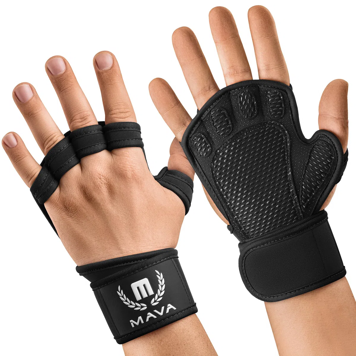 Guantes Abiertos MAVA para Gimnasio; Guantes Gimnasio Hombre y Mujer, Acolchados y Antideslizantes con Soporte de Muñeca; Guantes de Entrenamiento
