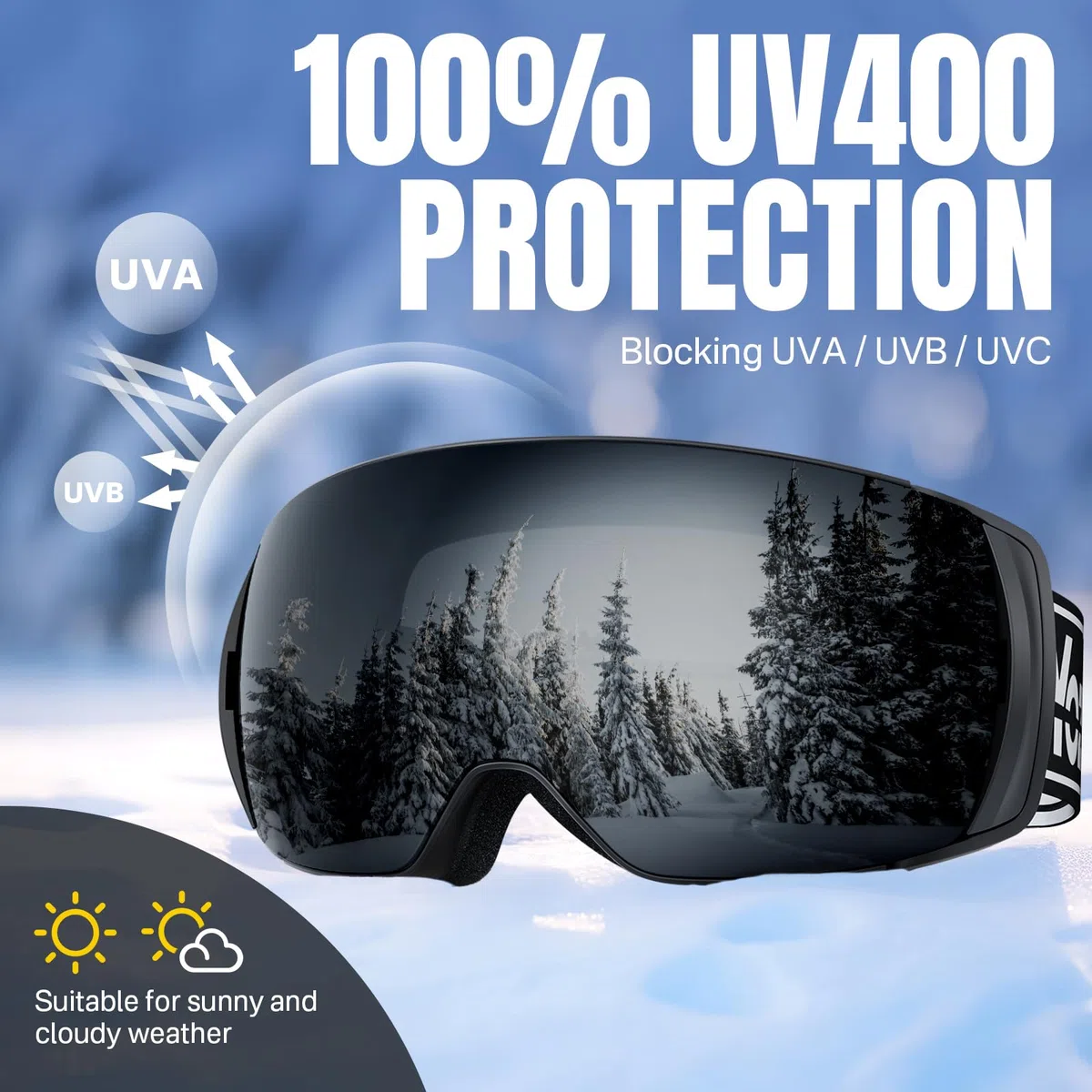 Gafas de esquí,Gafas de snowboard con protección UV400,OTG Gafas de esquí para usuarios de gafas,antiempañamiento gafas de esquí para snowboard