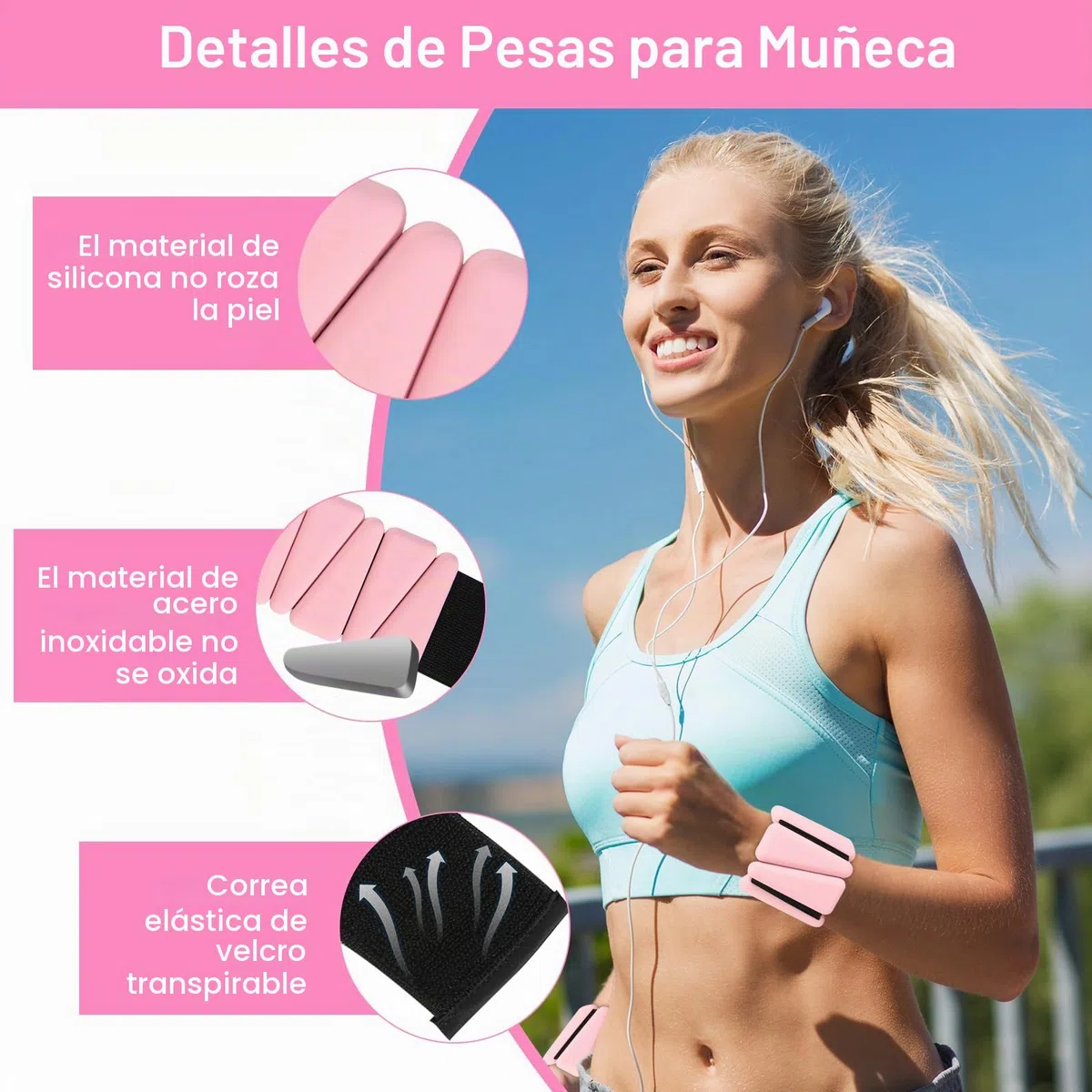 Juego de 2 pesas para muñecas, pesas para tobillo, pesas portátiles para piernas y brazos (1 lbs/1 unidad) para pilates, yoga, cardio rosa