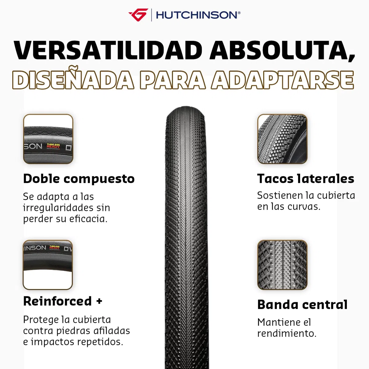 Hutchinson - OVERIDE - Tubeless Ready - Cubierta Gravel - Rendimiento y Comodidad - Varillas Flexibles - Negro/Tan