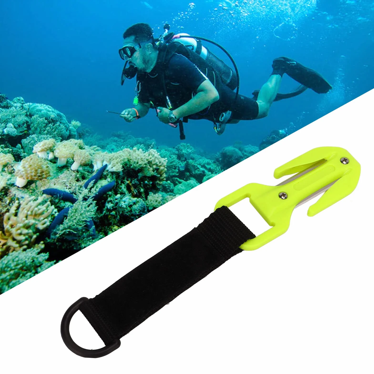 Pasamer Cortador de cuerda de seguridad, Cortador de cinturón de buceo resistente al calor, Hojas afiladas con soporte de cuchilla para buceo seguro