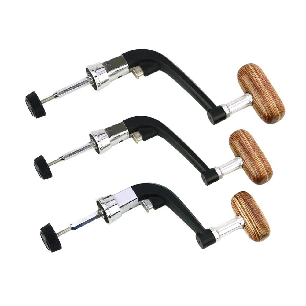 Carrete de mango de pesca Gonetre plegable de metal giratorio carrete de pesca mango brazo basculante perilla de madera para ruedas aparejos de pesca