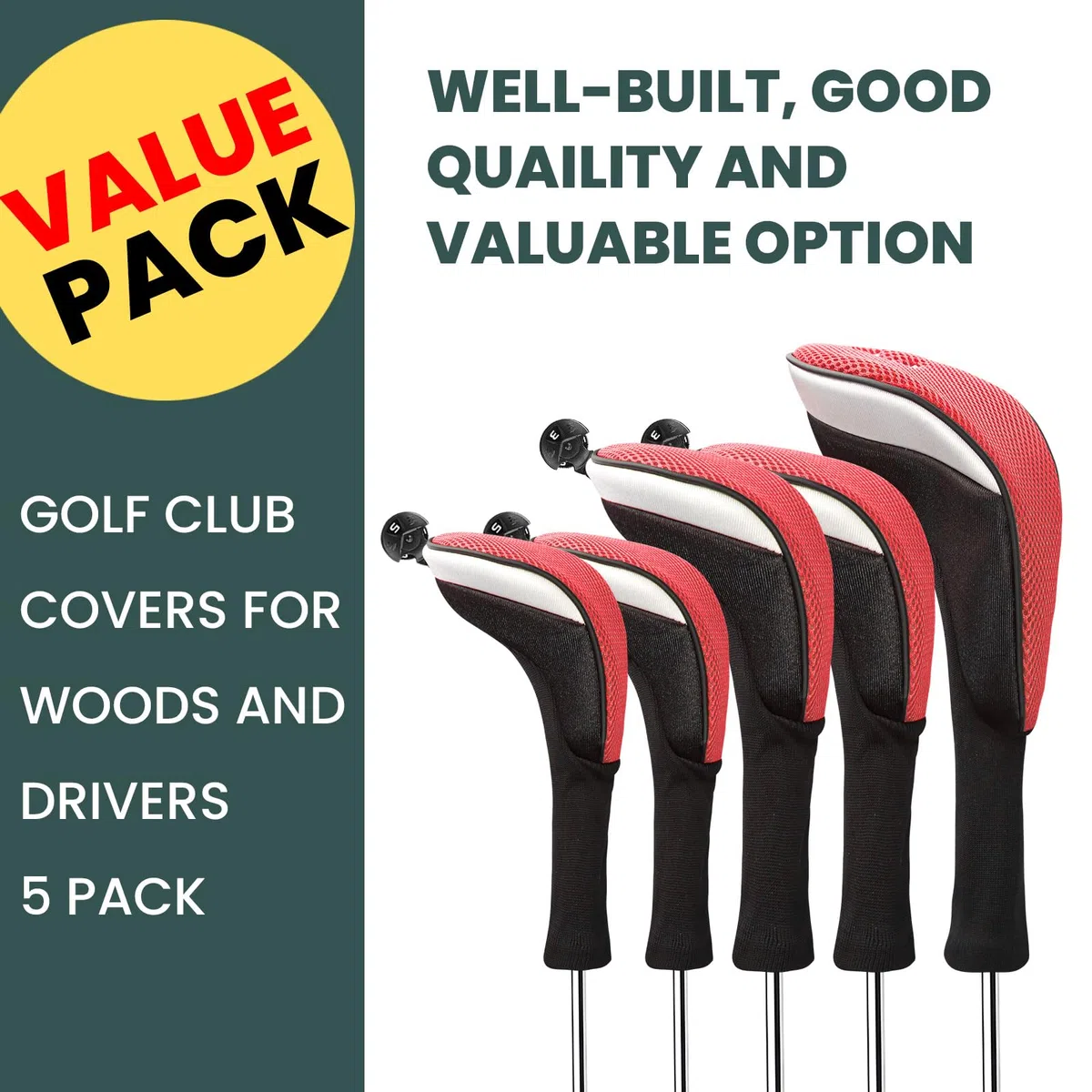 FINGER TEN Fundas para cabeza de palo de golf para palo de golf, cubierta larga, híbrida, Fairway, fundas para cabeza con etiqueta intercambiable con número de etiqueta intercambiable, ajuste