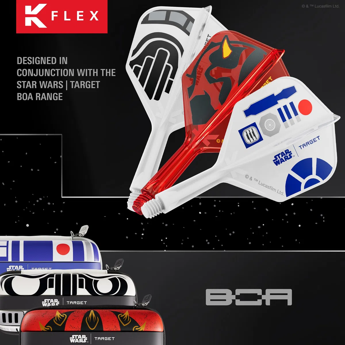 Target Darts Star Wars R2-D2 K Flex Integredas Dardos Vuelos & Ejes | R2D2 Paquete de 3 K-Flex, N.º 2 & N.º 6 | Corto, Intermedio y Medio Disney K-Flex Accesorios