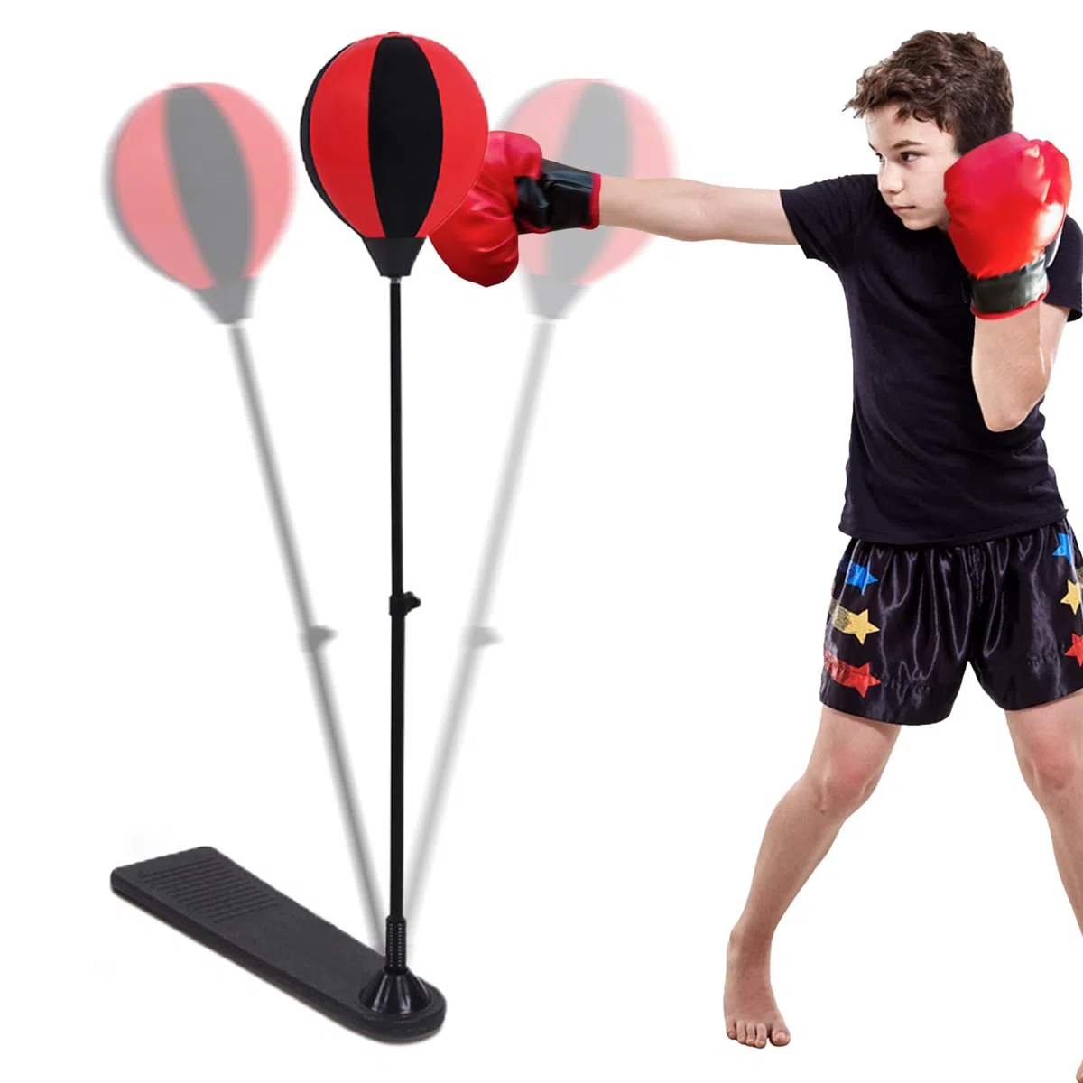 Saco De Boxeo con Soporte, Saco De Boxeo De Pie con Guantes Y Altura Ajustable, Juguete Deportivo, Kit Estable para Niños y Niñas de 3 a 10 Años para Entrenamiento en Casa Exterior o