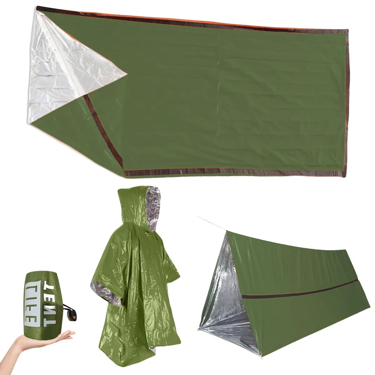 Bolsa de vivac emergencia reutilizable, tienda de campaña con silbato y poncho de lluvia emergencia, tienda de rescate para camping, senderismo,