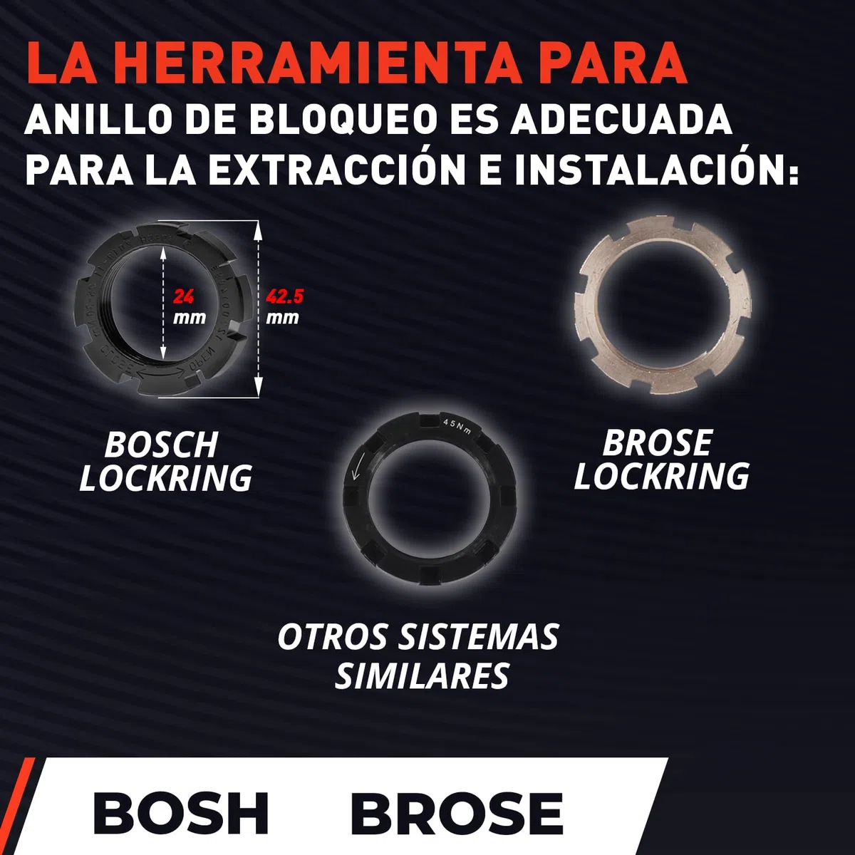 Llave Eje Pedalier para Bosch Gen 3/4/5 - Herramienta Centerlock y Extractor Plato Bosch Gen 4 | Desmontar Eje Pedalier y Mantenimiento de Bicicletas Eléctricas