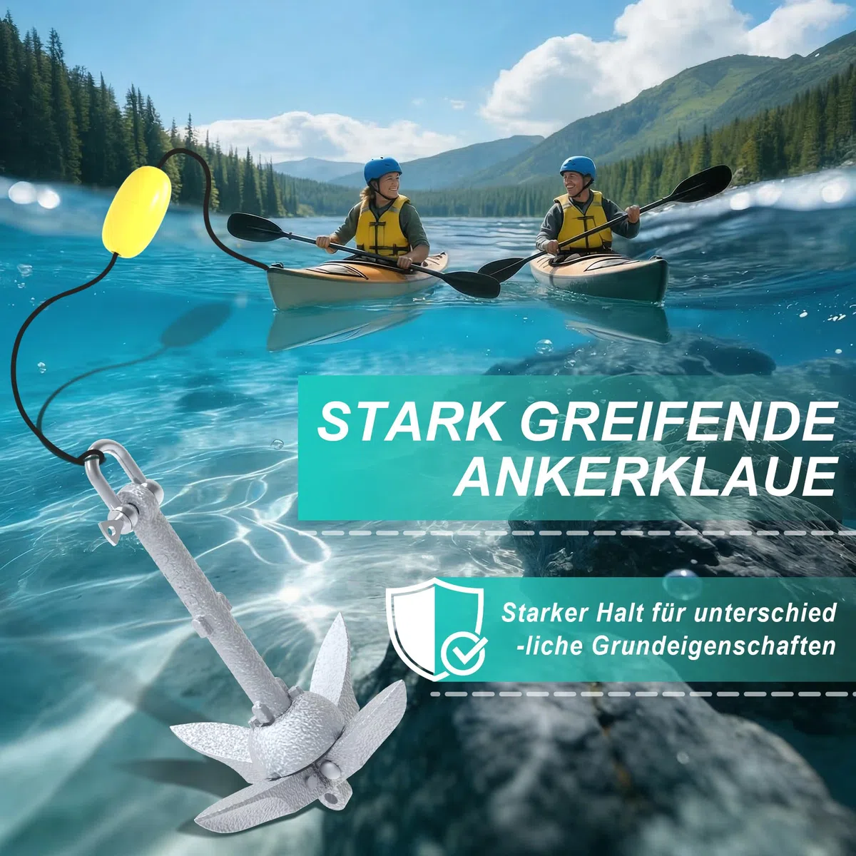 Froadp Set de ancla para barco de hierro fundido galvanizado en caliente con bisagras de 10 m de cuerda de anclaje, mosquetón, boya y bolsa de transporte, para kayaks, canoas o remo SUP