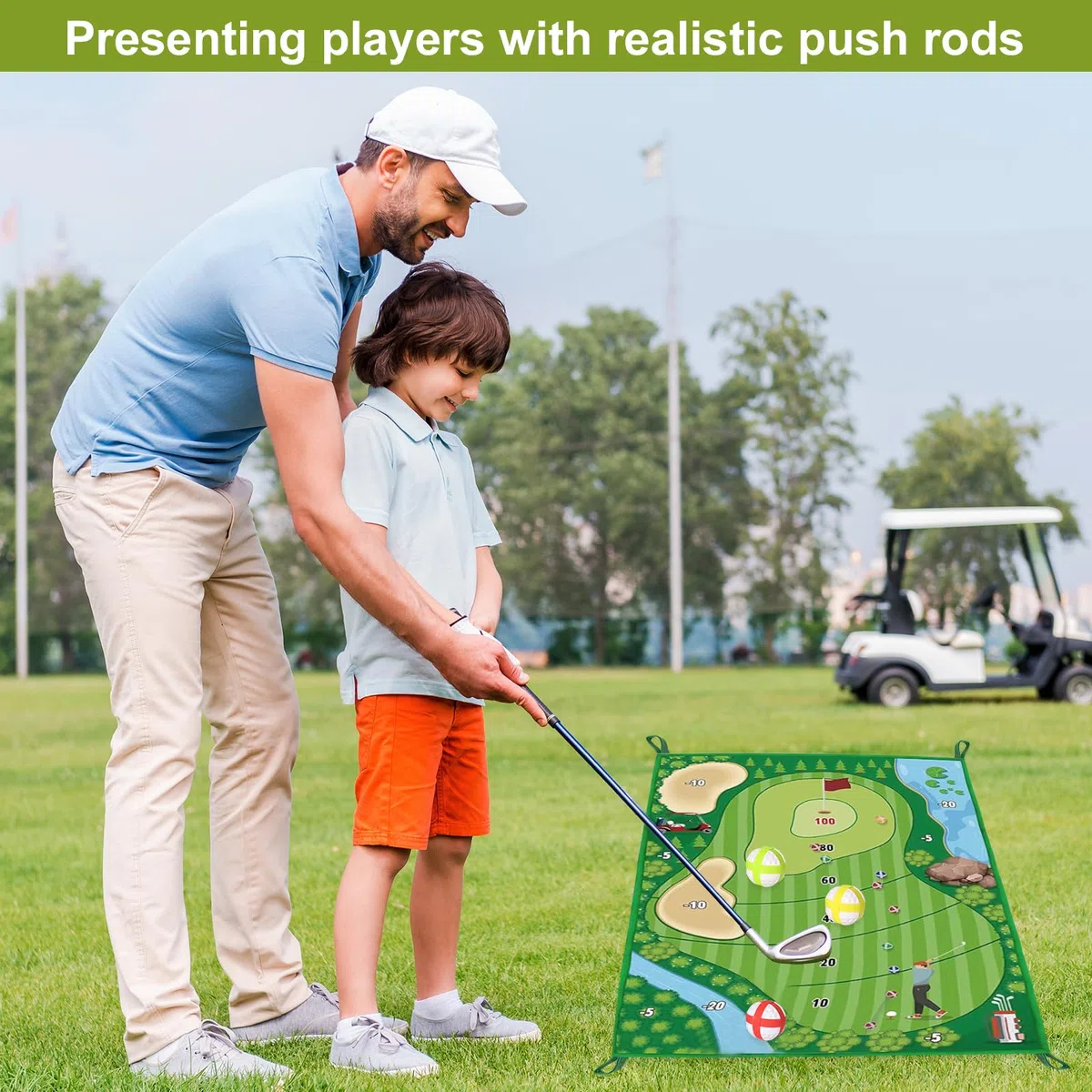 Set de Juego de Golf para Interior y Exterior - Juego de Golf con Alfombra de Golpeo, 16 Pelotas Adhesivas, Estacas y Tablero de Puntuación para el Hogar, Jardín, Oficina o Regalo para Golfistas